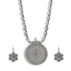 Charms Silver Oxidised Jewellery Set with Earrings for Women/Girls (NECK-27)