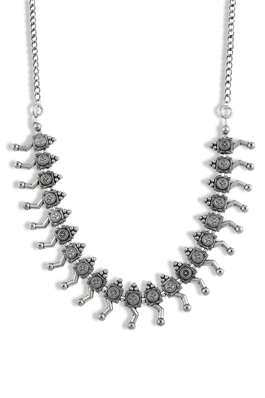 Charms Silver Oxidised Jewellery Set with Earrings for Women/Girls (NECK-29)