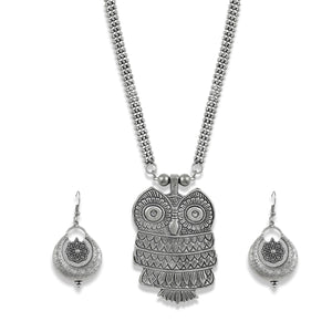 Charms Silver Oxidised Jewellery Set with Earrings for Women/Girls (NECK-30)