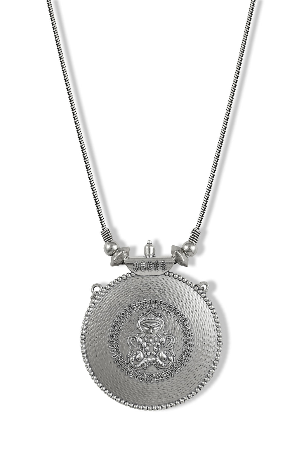 Charms Silver Oxidised Temple Jewellery Set with Earrings for Women/Girls NECK-31