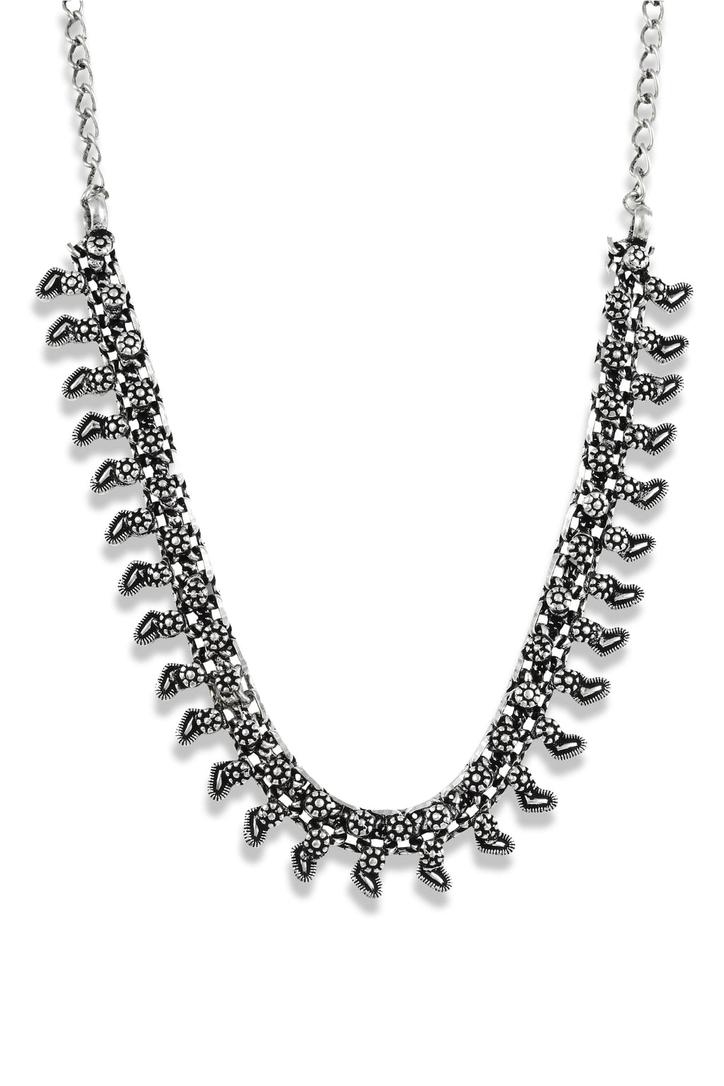 Charms Silver Oxidised Jewellery Set with Earrings for Women/Girls (NECK-32)