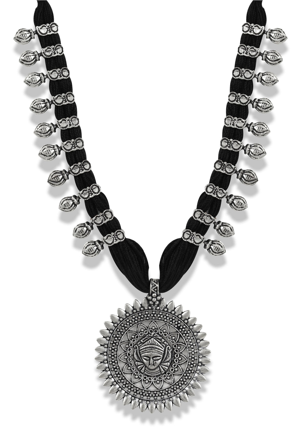 Charms Silver Oxidised Temple Jewellery Set with Earrings for Women/Girls NECK-33