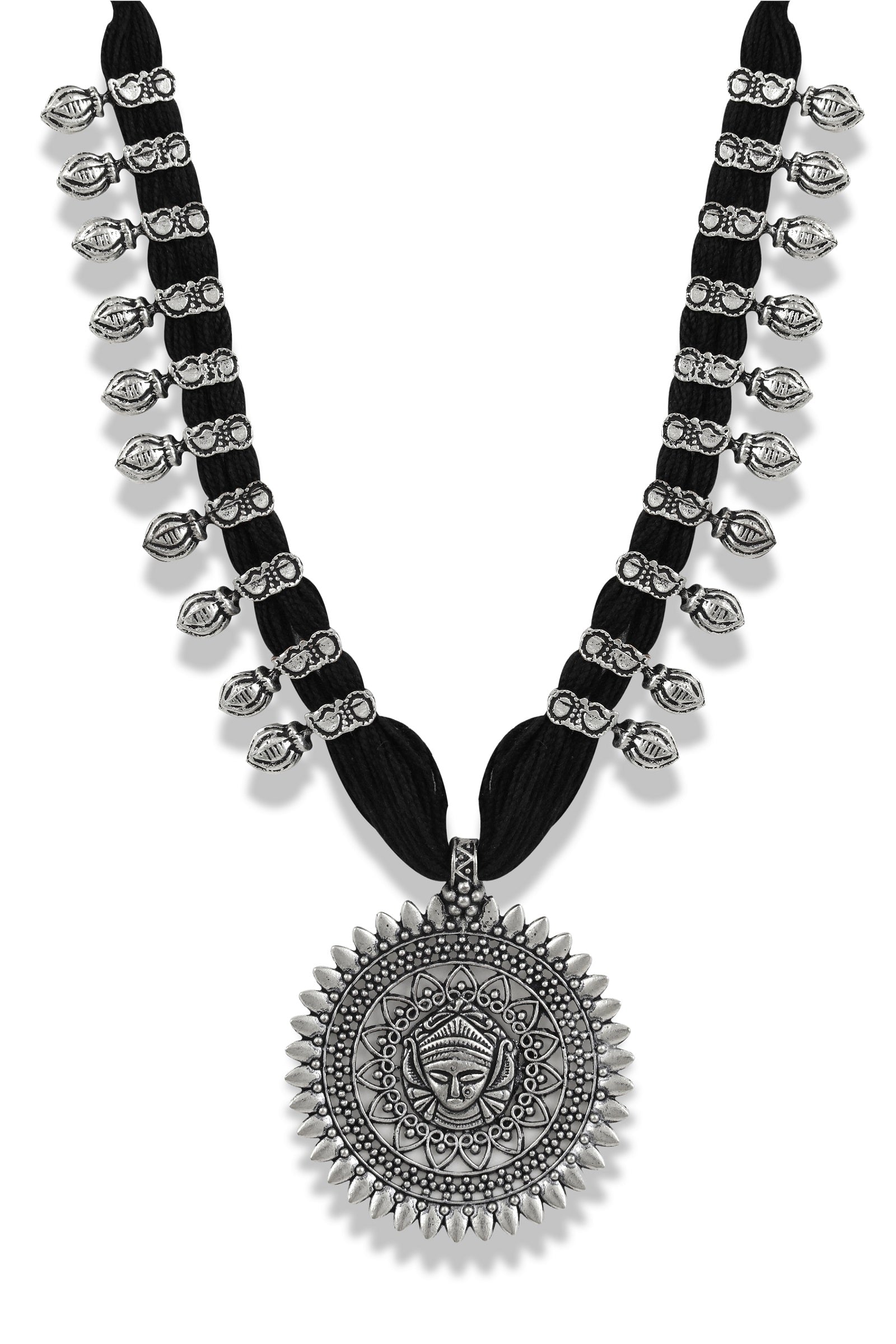 Charms Silver Oxidised Temple Jewellery Set with Earrings for Women/Girls NECK-33