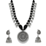 Charms Silver Oxidised Temple Jewellery Set with Earrings for Women/Girls NECK-33