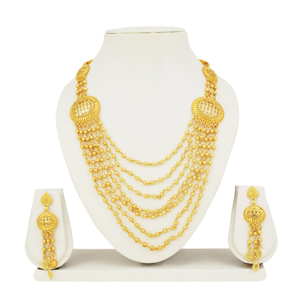 Charms Traditional Look Gold Plated Jewellery Set Necklace with Earrings for Women (NECK-25)
