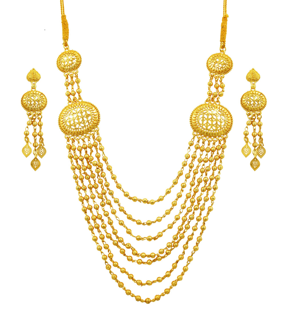 Charms Traditional Look Gold Plated Jewellery Set Necklace with Earrings for Women (NECK-25)