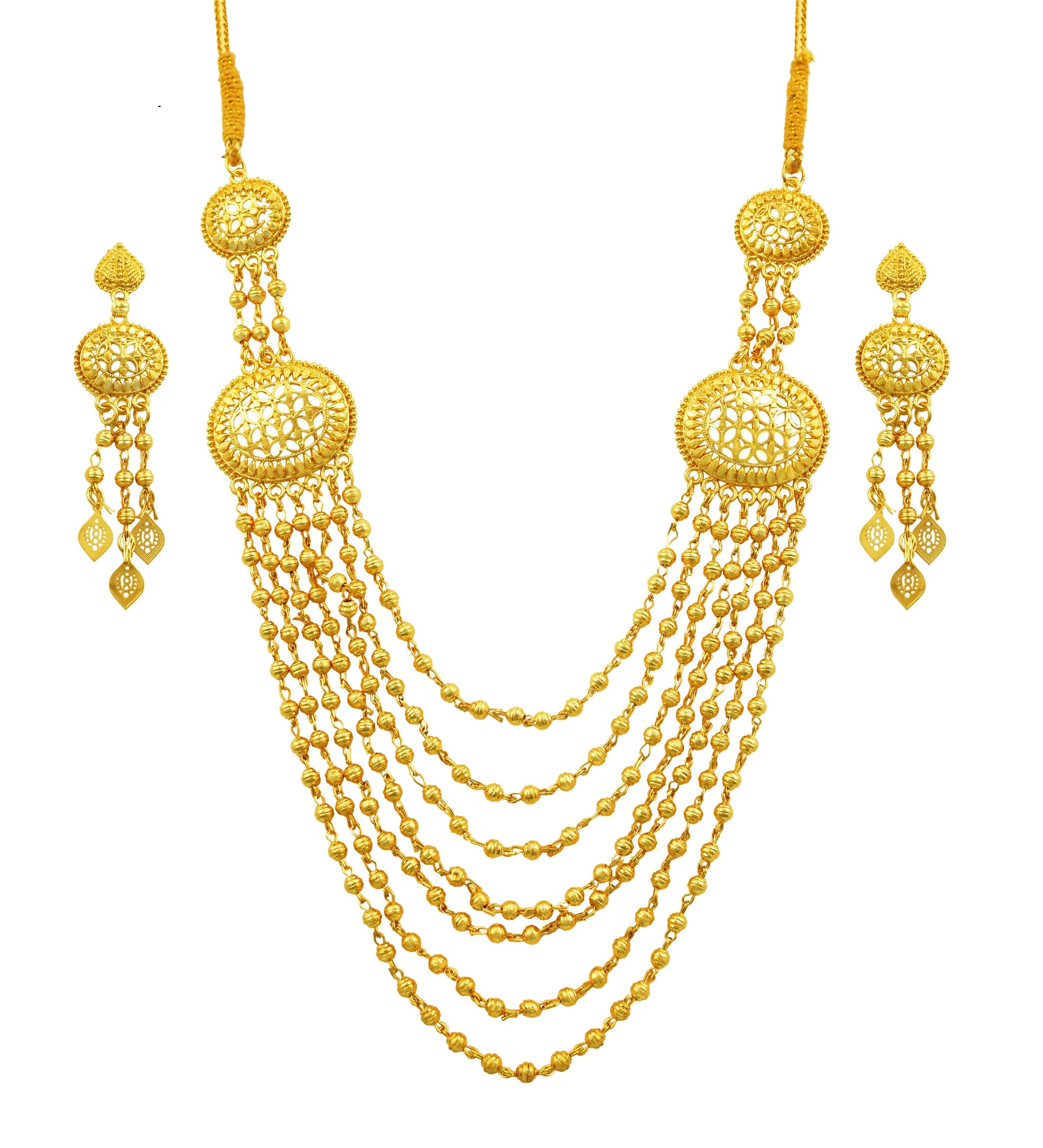Charms Traditional Look Gold Plated Jewellery Set Necklace with Earrings for Women (NECK-25)