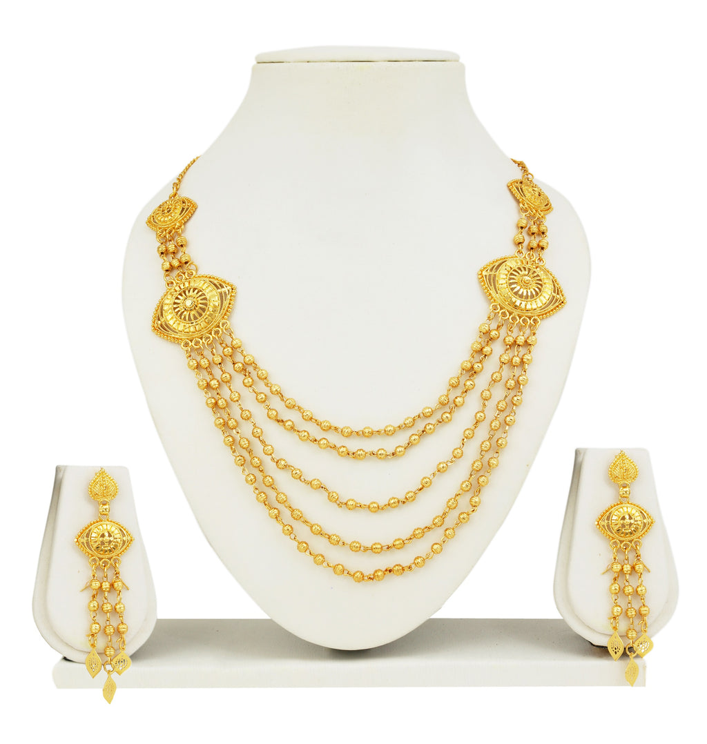 Charms Gold Plated Traditional Layered Jewellery Sets for Women (NECK-24)