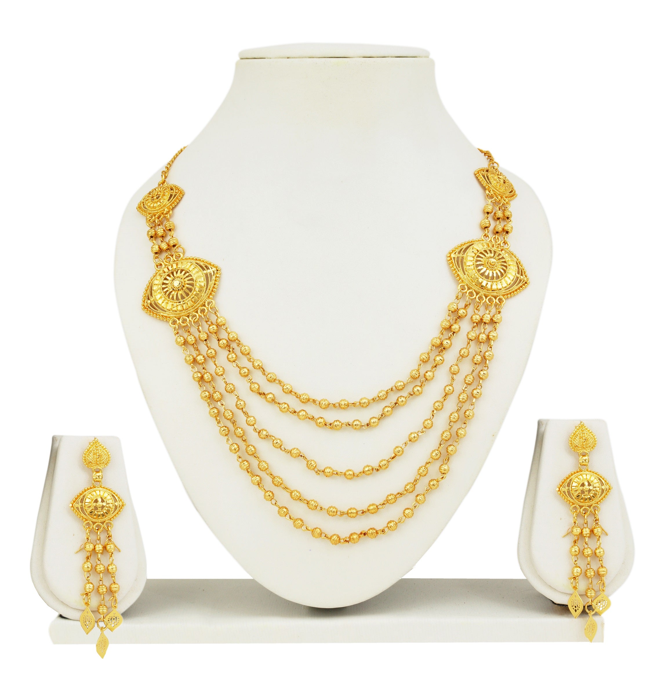 Charms Gold Plated Traditional Layered Jewellery Sets for Women (NECK-24)