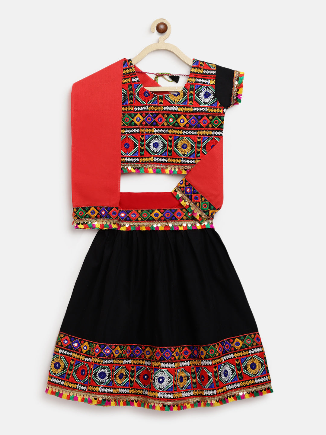 Banjara India Kutchi Emboidered Black Girls Chaniya Choli with Dupatta (CC-DMND) - BLACK