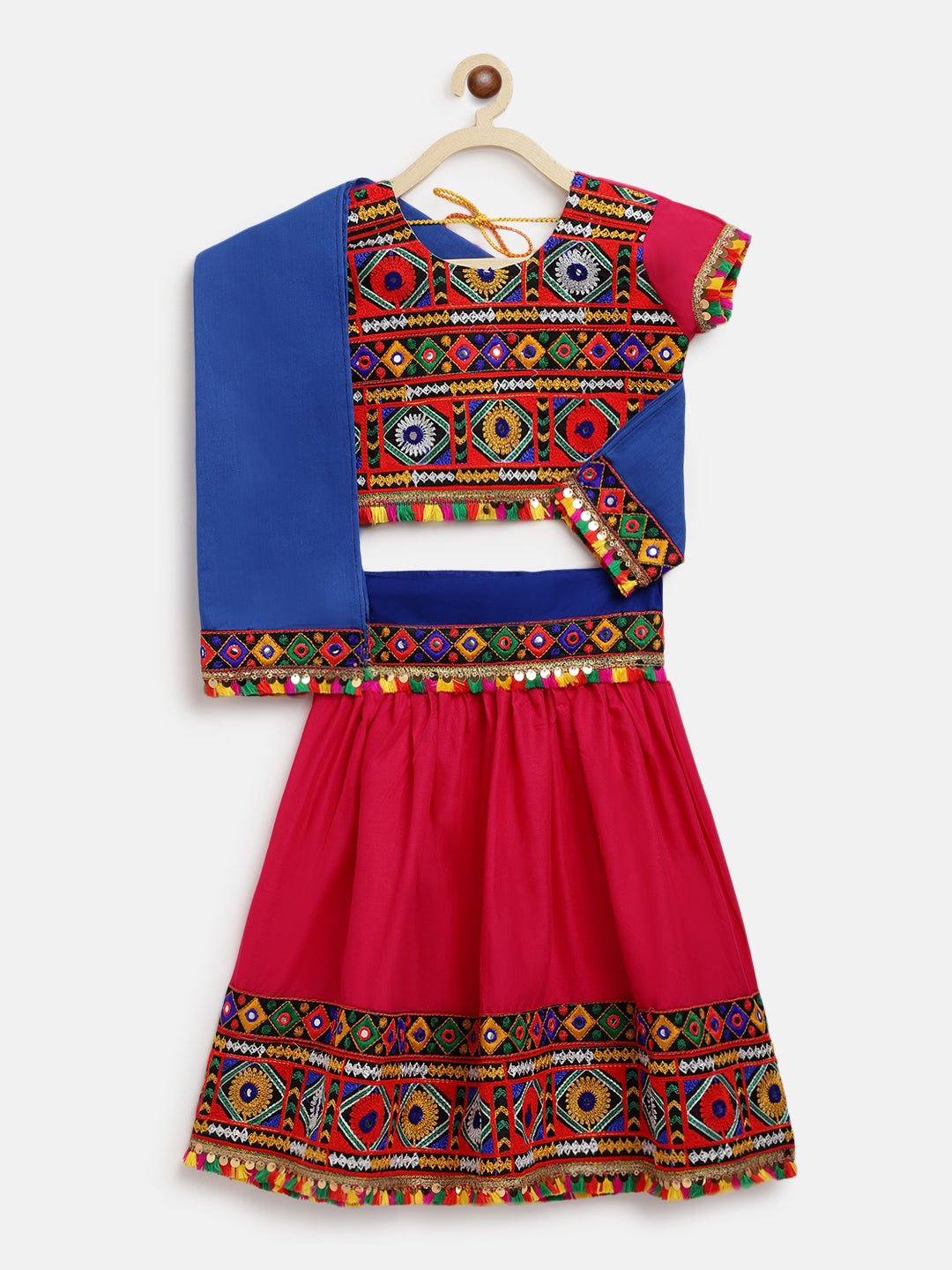 Banjara India Kutchi Emboidered Black Girls Chaniya Choli with Dupatta (CC-DMND) - Pink