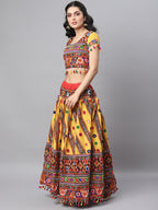 Banjara India Cotton Long Flair Aari Embroidery Kutch Work (Lehenga Choli) Chaniya Choli Set with Dupatta-(CC-SLASH-YELLOW)