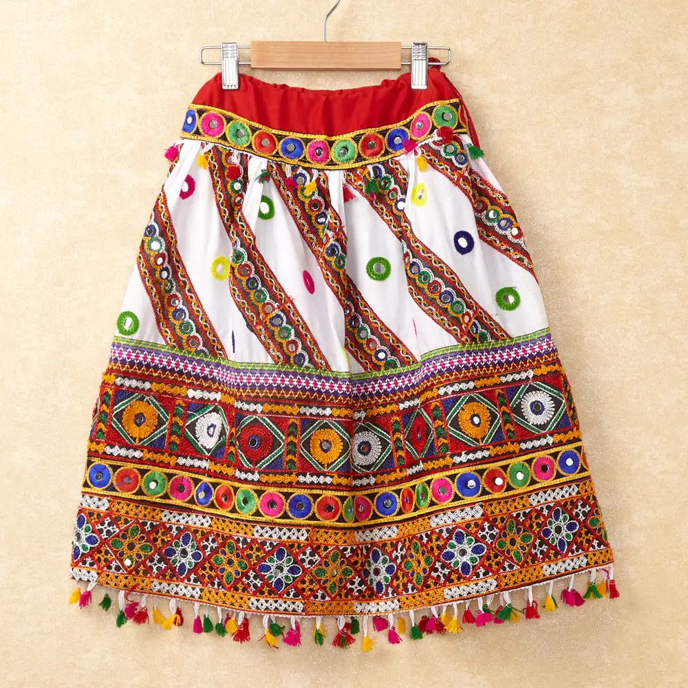 Banjara India Kutchi Emboidered White Girls Chaniya Choli with Dupatta (CC-WAVE) - WHITE
