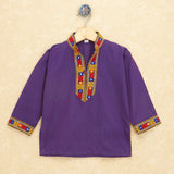Kutchi Emboidered Kurta Pajama for Boys - Purple