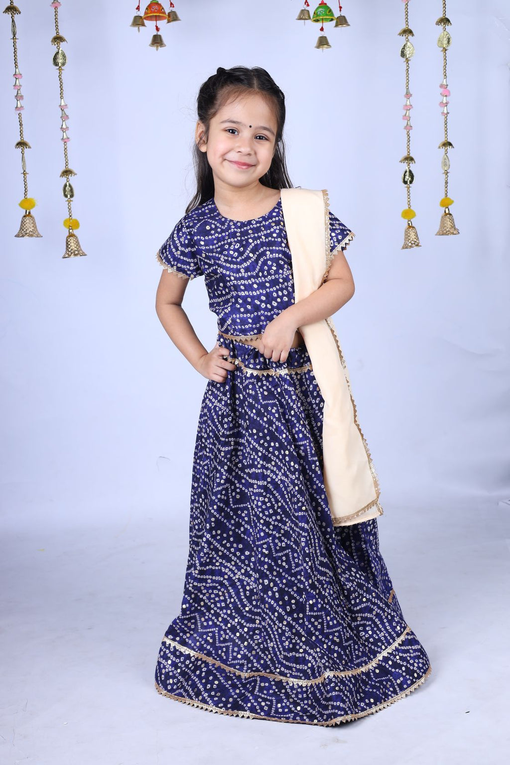 Banjara India Kutchi Emboidered Yellow Girls Chaniya Choli with Dupatta (CC-BANDHEJ) - Blue