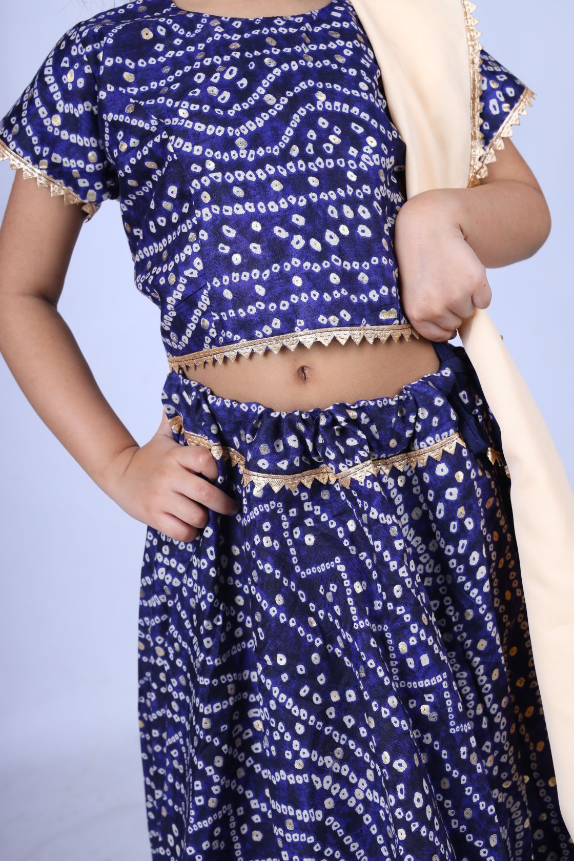 Banjara India Kutchi Emboidered Yellow Girls Chaniya Choli with Dupatta (CC-BANDHEJ) - Blue