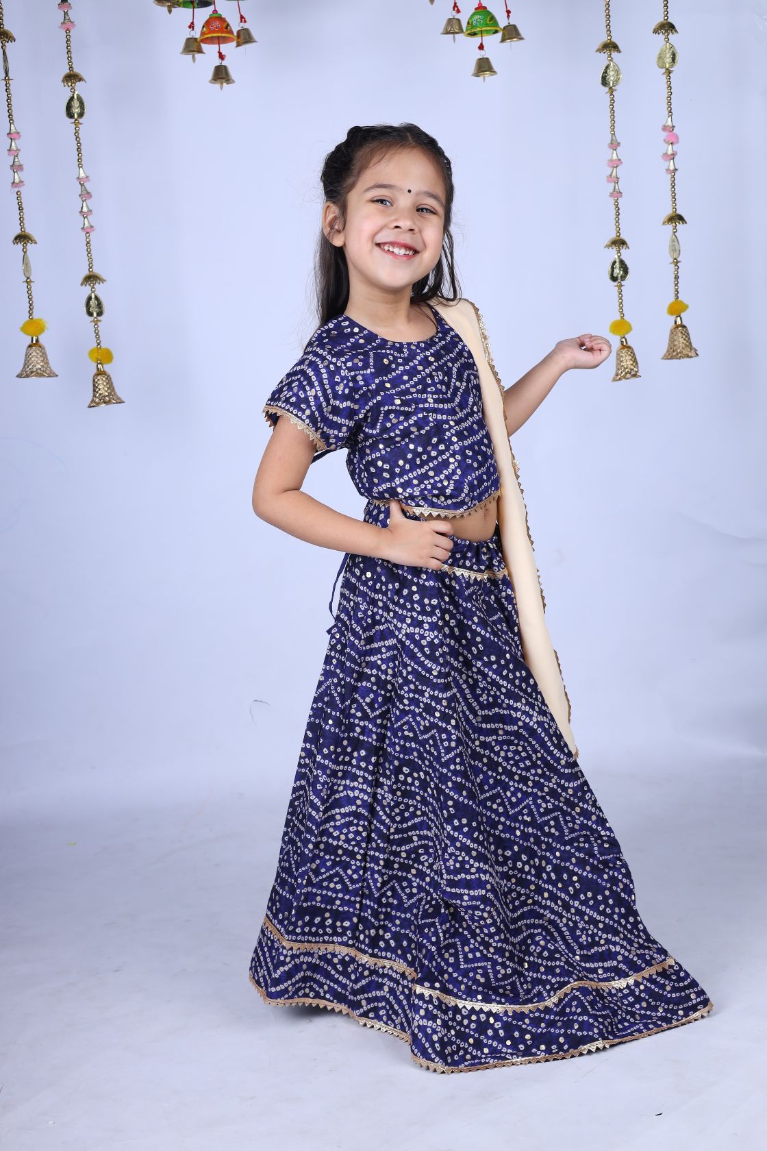 Banjara India Kutchi Emboidered Yellow Girls Chaniya Choli with Dupatta (CC-BANDHEJ) - Blue