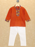 Kutchi Emboidered Kurta Pajama for Boys - Orange