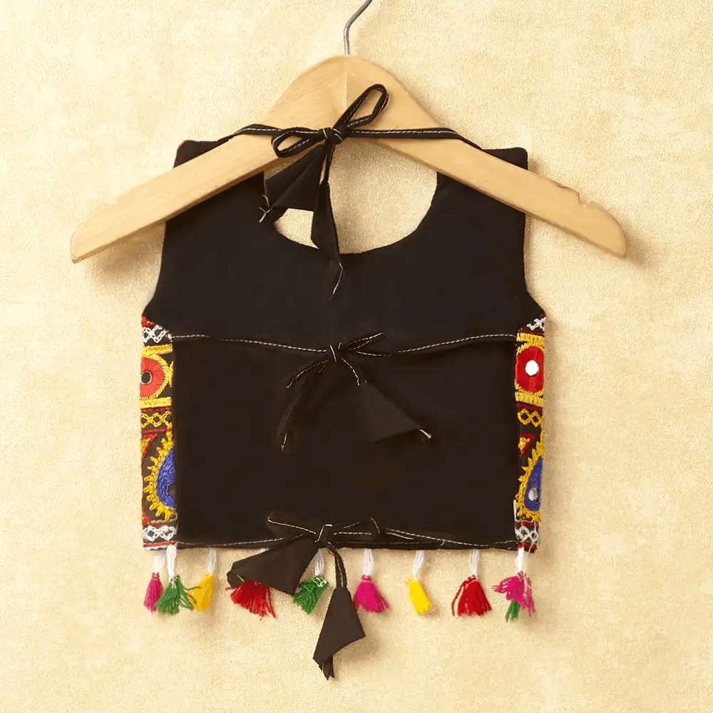 Banjara India Kutchi Emboidered Yellow Girls Chaniya Choli with Dupatta (CC DROP) - BLACK