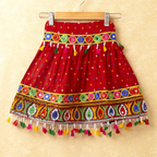 Banjara India Kutchi Emboidered White Girls Chaniya Choli with Dupatta (CC-POP) - Red