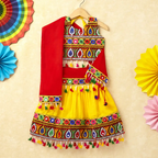 Banjara India Kutchi Emboidered White Girls Chaniya Choli with Dupatta (CC-DROP) - YELLOW