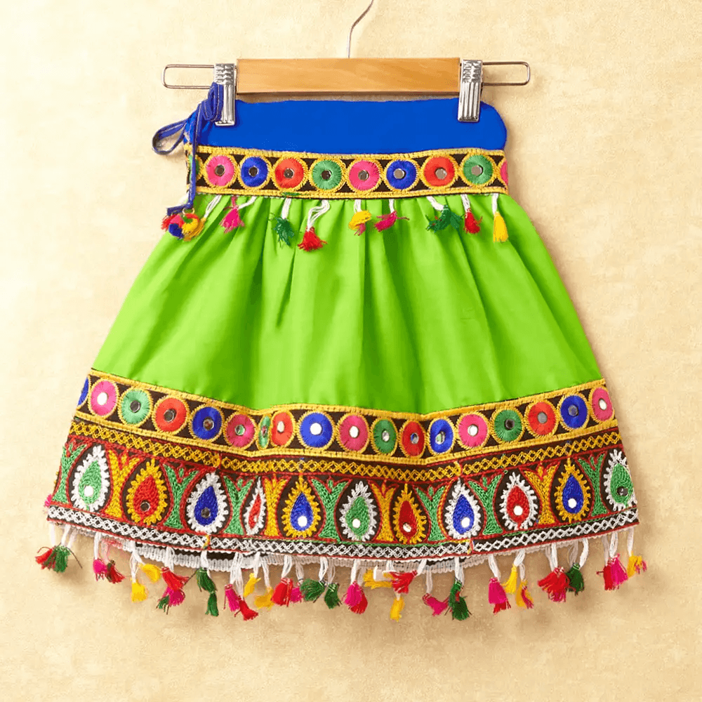 Banjara India Kutchi Emboidered Black Girls Chaniya Choli with Dupatta (CC-DROP) - GREEN
