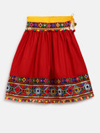 Banjara India Kutchi Emboidered Black Girls Chaniya Choli with Dupatta (CC-DMND) - Red