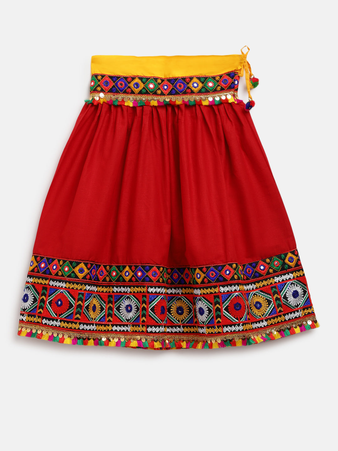 Banjara India Kutchi Emboidered Black Girls Chaniya Choli with Dupatta (CC-DMND) - Red