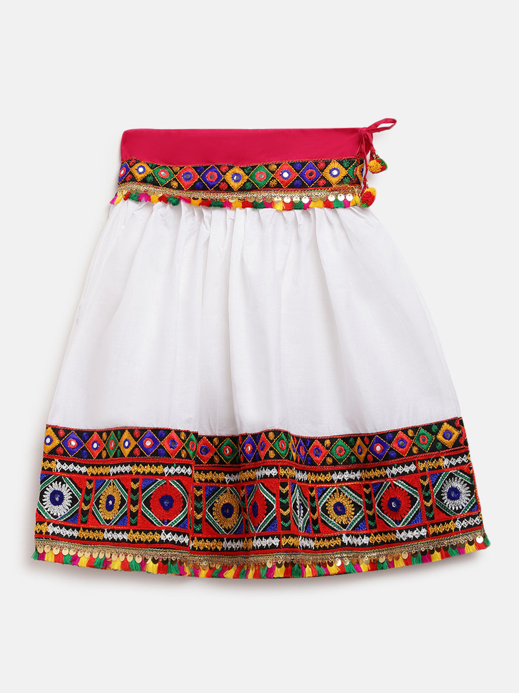 Banjara India Kutchi Emboidered Black Girls Chaniya Choli with Dupatta (CC-DMND) - White