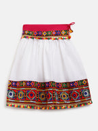 Banjara India Kutchi Emboidered Black Girls Chaniya Choli with Dupatta (CC-DMND) - White