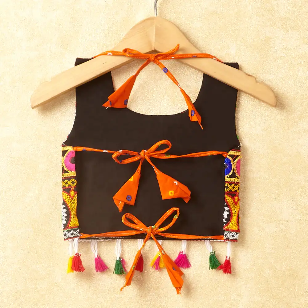 Banjara India Kutchi Emboidered Blue Girls Chaniya Choli with Dupatta (CC-POP) - Orange
