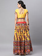 Banjara India Cotton Long Flair Aari Embroidery Kutch Work (Lehenga Choli) Chaniya Choli Set with Dupatta-(CC-SLASH-YELLOW)