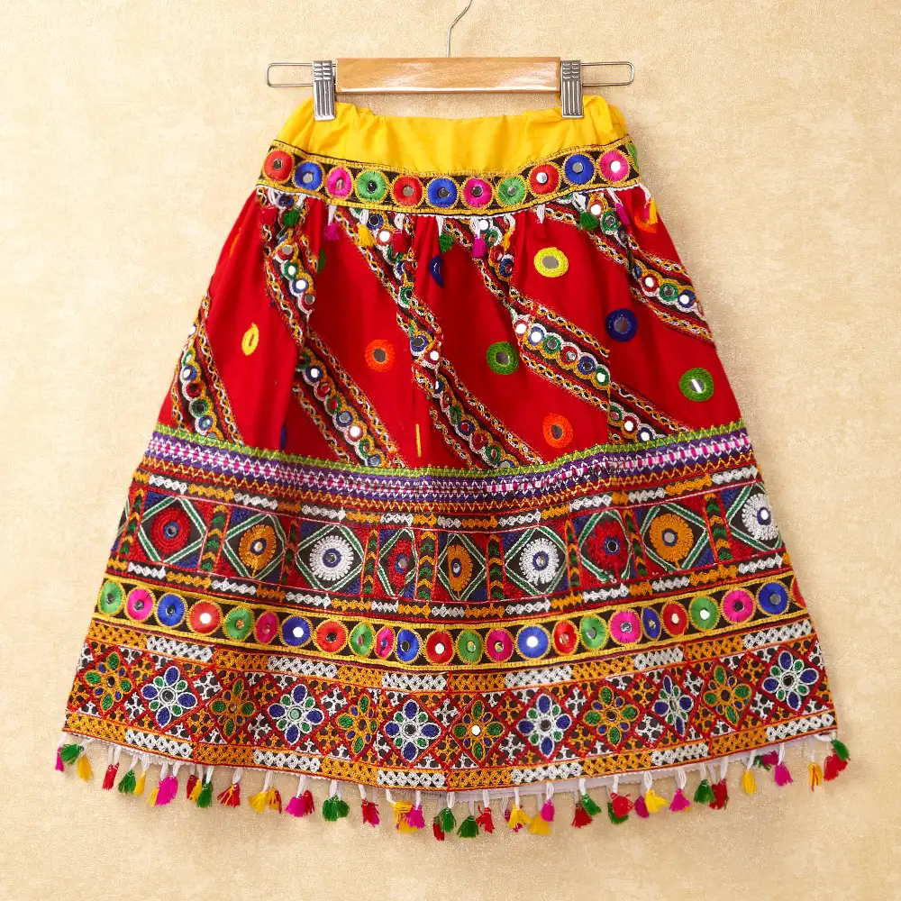 Banjara India Kutchi Emboidered Red Girls Chaniya Choli with Dupatta (CC-WAVE) - Red