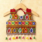 Banjara India Kutchi Emboidered White Girls Chaniya Choli with Dupatta (CC-POP) - Red
