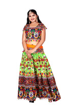 Banjara India Cotton Long Flair Aari Embroidery Kutch Work (Lehenga Choli) Chaniya Choli Set with Dupatta-(CC-KALASH-GREEN)