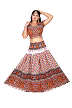Banjara India Cotton Long Flair Aari Embroidery Kutch Work (Lehenga Choli) Chaniya Choli Set with Dupatta-(CC-HeavyBawariya-White)