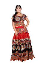 Banjara India Cotton Long Flair Aari Embroidery Kutch Work (Lehenga Choli) Chaniya Choli Set with Dupatta-(CC-HalfChakkar-RED.BLACK)