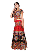 Banjara India Cotton Long Flair Aari Embroidery Kutch Work (Lehenga Choli) Chaniya Choli Set with Dupatta-(CC-HalfChakkar-RED.BLACK)