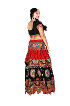 Banjara India Cotton Long Flair Aari Embroidery Kutch Work (Lehenga Choli) Chaniya Choli Set with Dupatta-(CC-HalfChakkar-RED.BLACK)