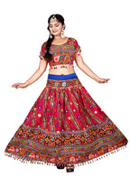 Banjara India Cotton Long Flair Aari Embroidery Kutch Work (Lehenga Choli) Chaniya Choli Set with Dupatta-(CC-SLASH-PINK)