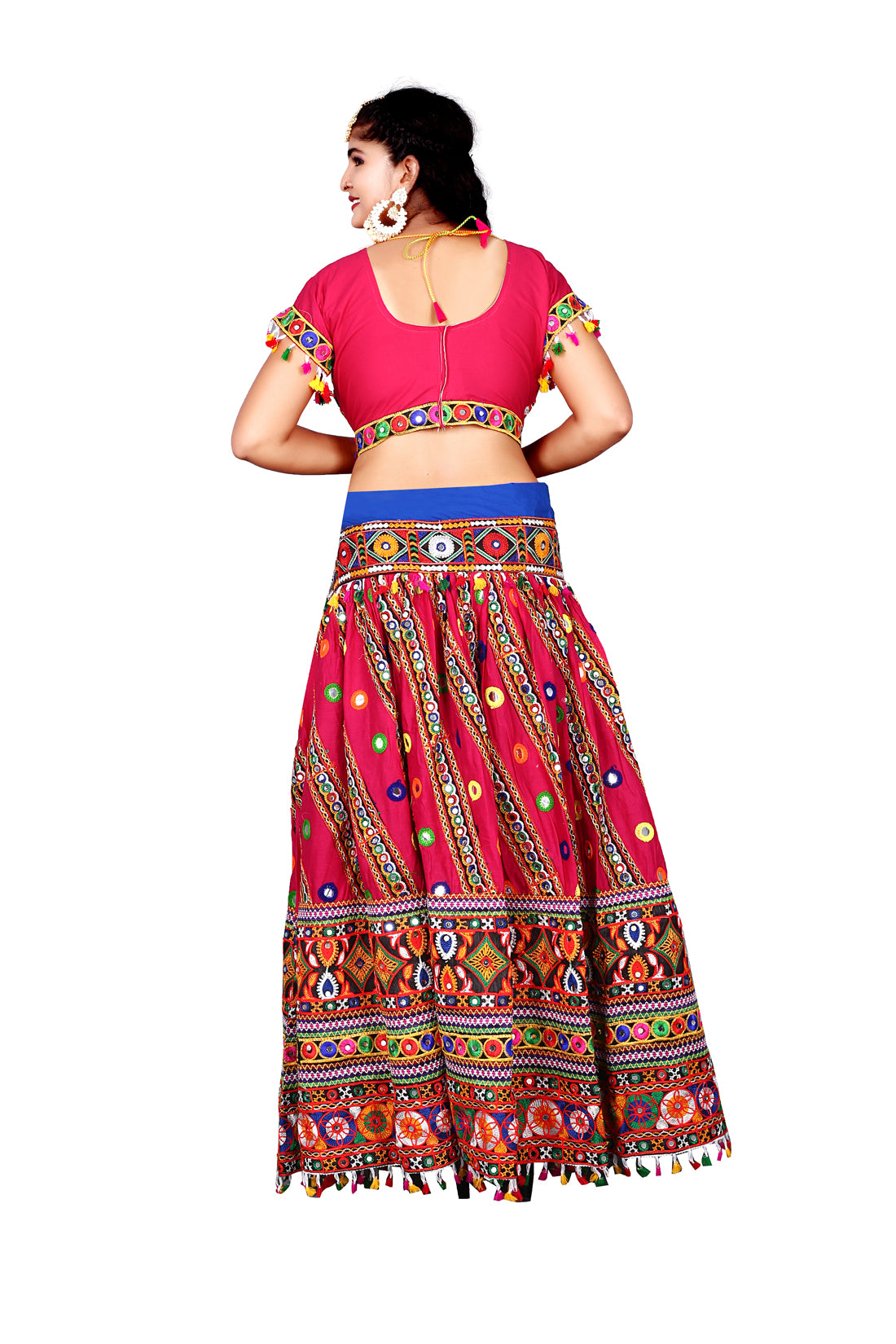 Banjara India Cotton Long Flair Aari Embroidery Kutch Work (Lehenga Choli) Chaniya Choli Set with Dupatta-(CC-SLASH-PINK)