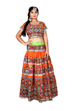 Banjara India Cotton Long Flair Aari Embroidery Kutch Work (Lehenga Choli) Chaniya Choli Set with Dupatta-(CC-DOUBLEPATTA-ORANGE)