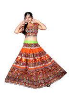 Banjara India Cotton Long Flair Aari Embroidery Kutch Work (Lehenga Choli) Chaniya Choli Set with Dupatta-(CC-DOUBLEPATTA-ORANGE)