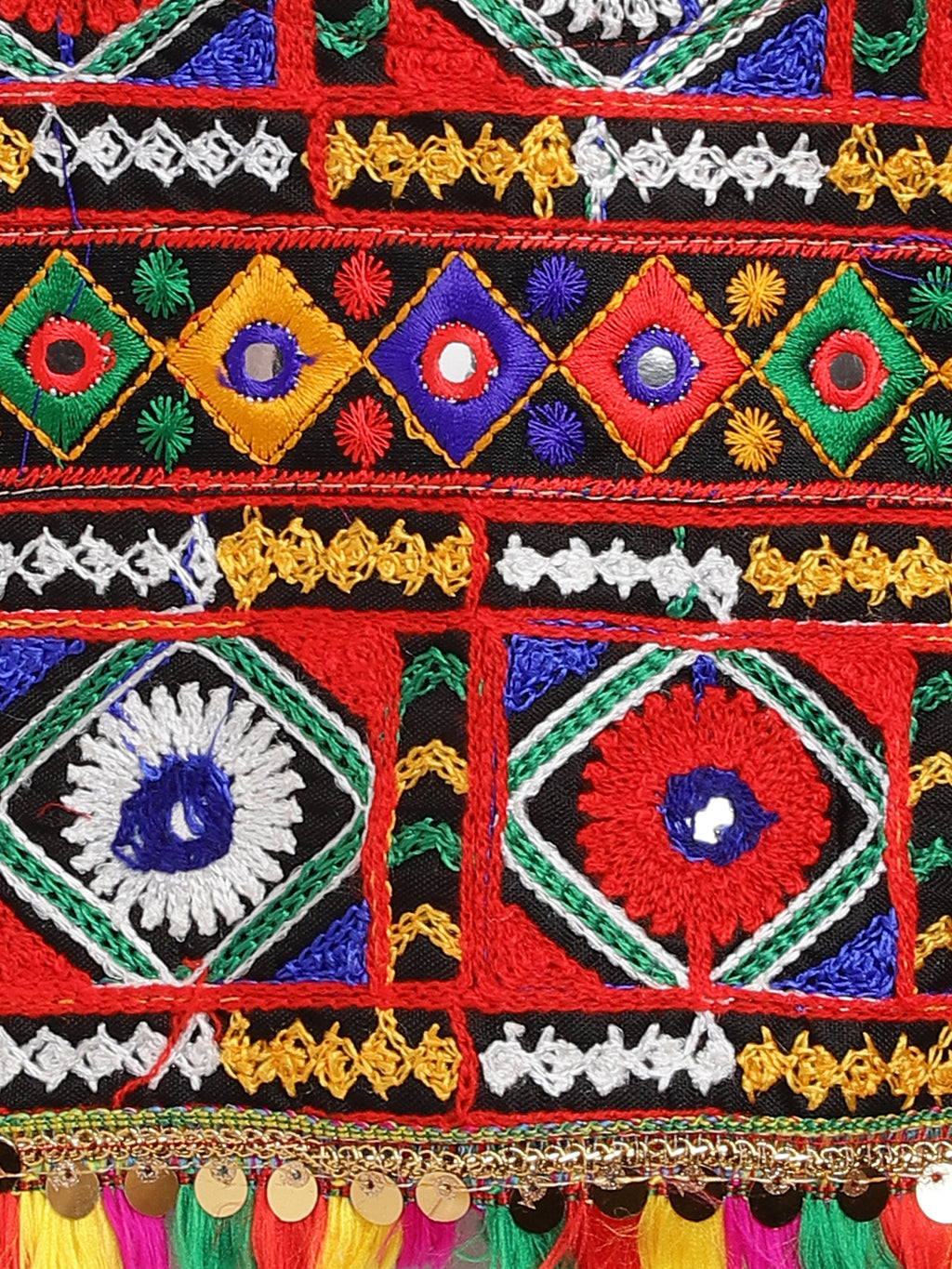 Banjara India Kutchi Emboidered Black Girls Chaniya Choli with Dupatta (CC-DMND) - Red