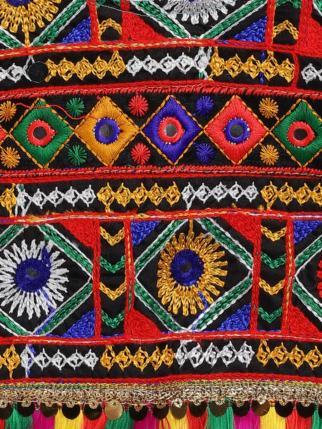 Banjara India Kutchi Emboidered Black Girls Chaniya Choli with Dupatta (CC-DMND) - Blue
