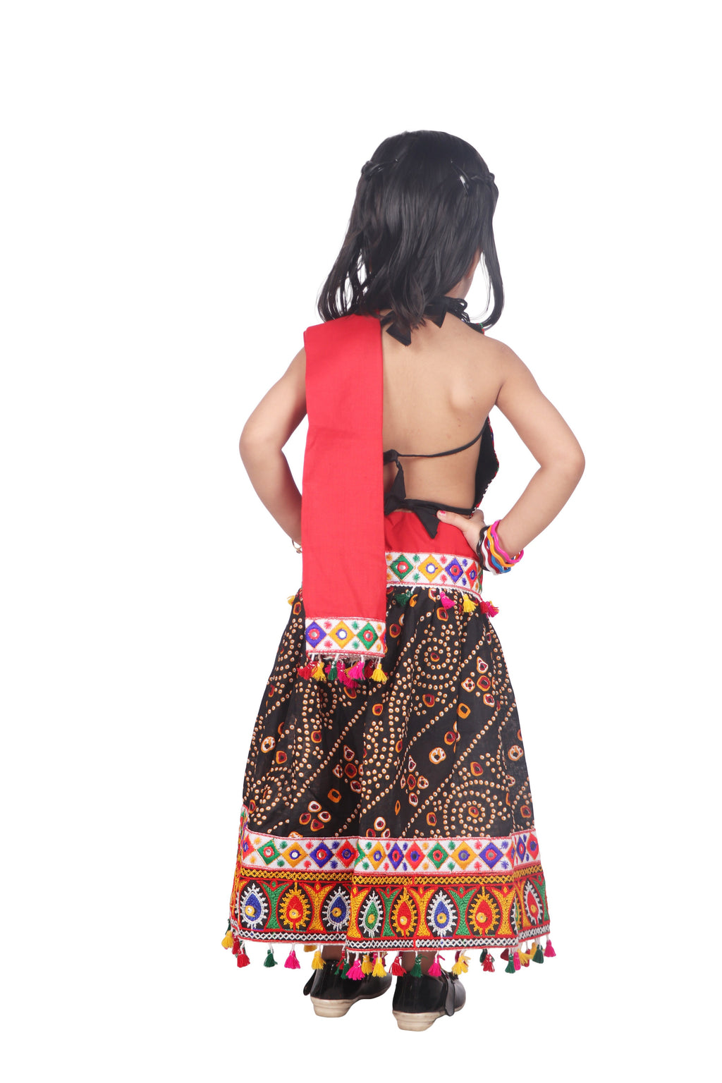 Banjara India Kutchi Emboidered Black Girls Chaniya Choli with Dupatta (CC-RJS) - Black