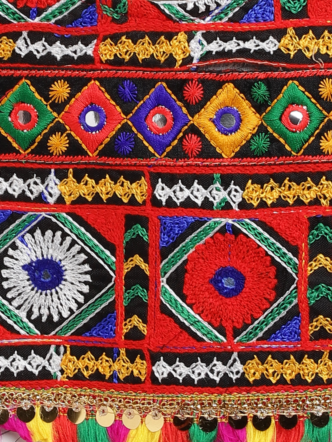 Banjara India Kutchi Emboidered Black Girls Chaniya Choli with Dupatta (CC-DMND) - White