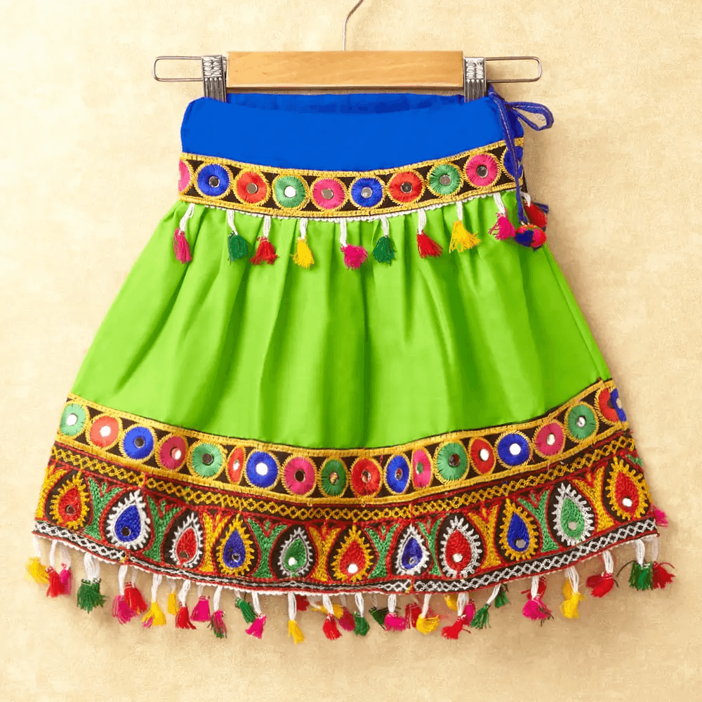 Banjara India Kutchi Emboidered Black Girls Chaniya Choli with Dupatta (CC-DROP) - GREEN