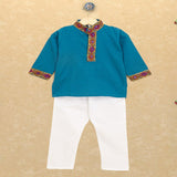 Kutchi EmboideTurquoise Kurta Pajama for Boys - Turquoise