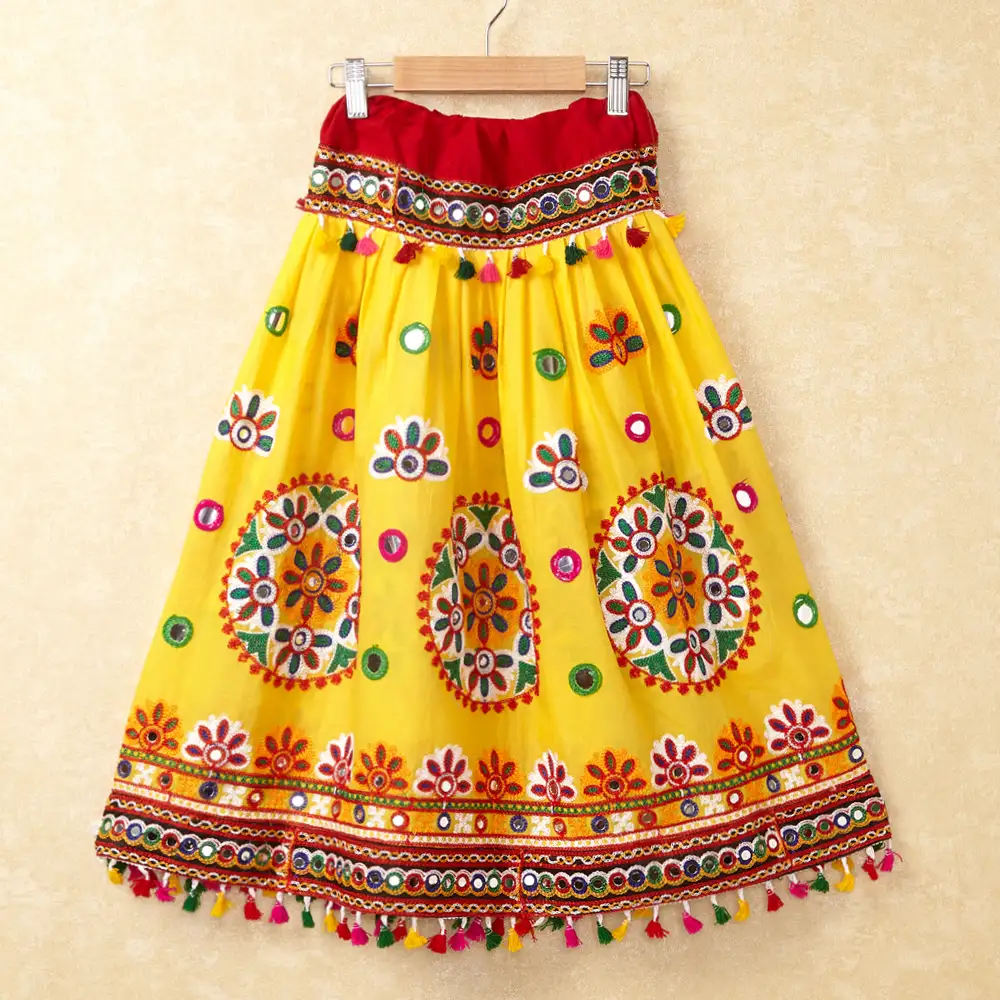 Banjara India Kutchi Emboidered Yellow Girls Chaniya Choli with Dupatta (CC-RING) - YELLOW